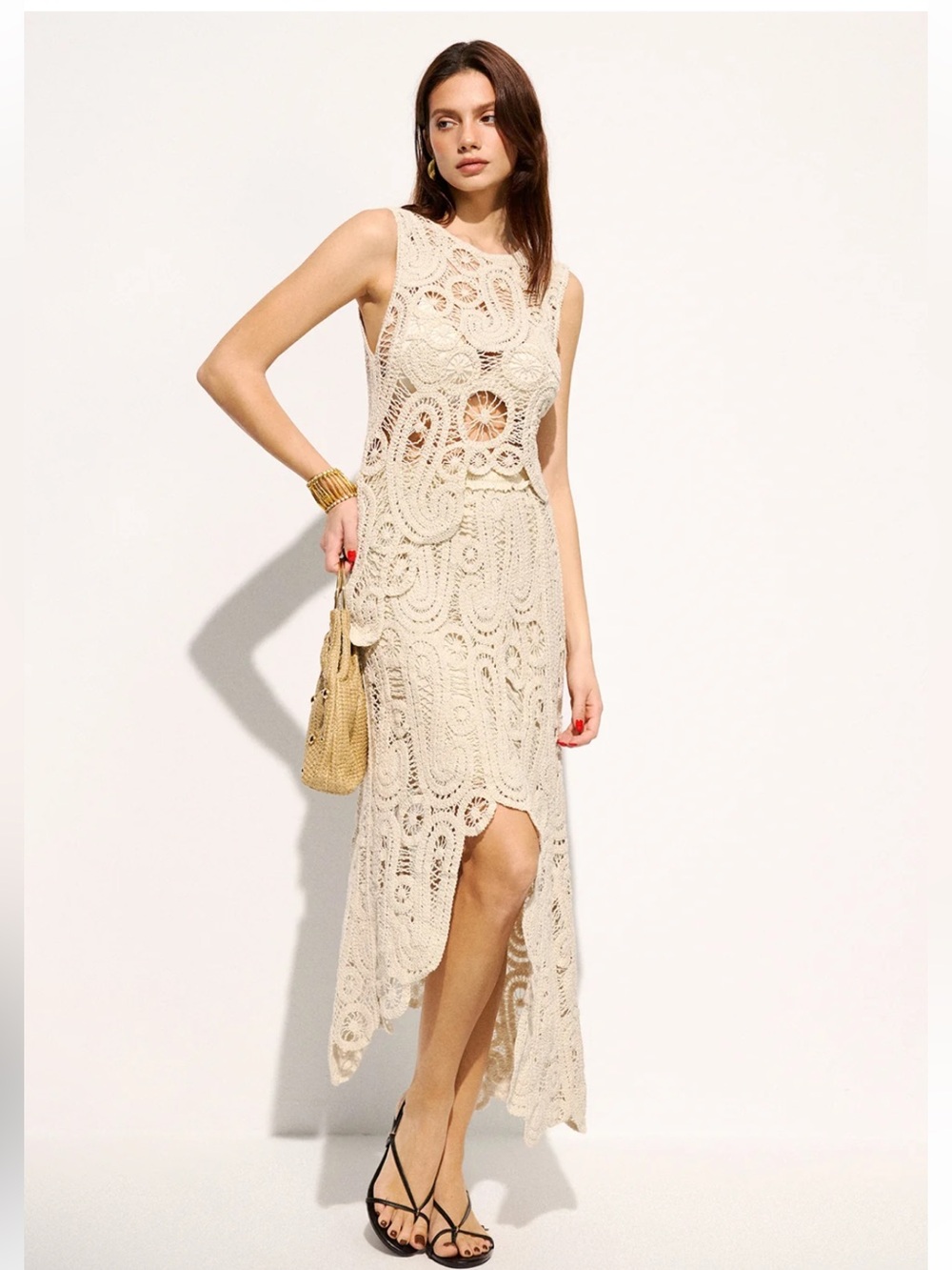 Commense Women’s Cream Crochet Tip & Skirt Set Medium NWT - Picture 3 of 9